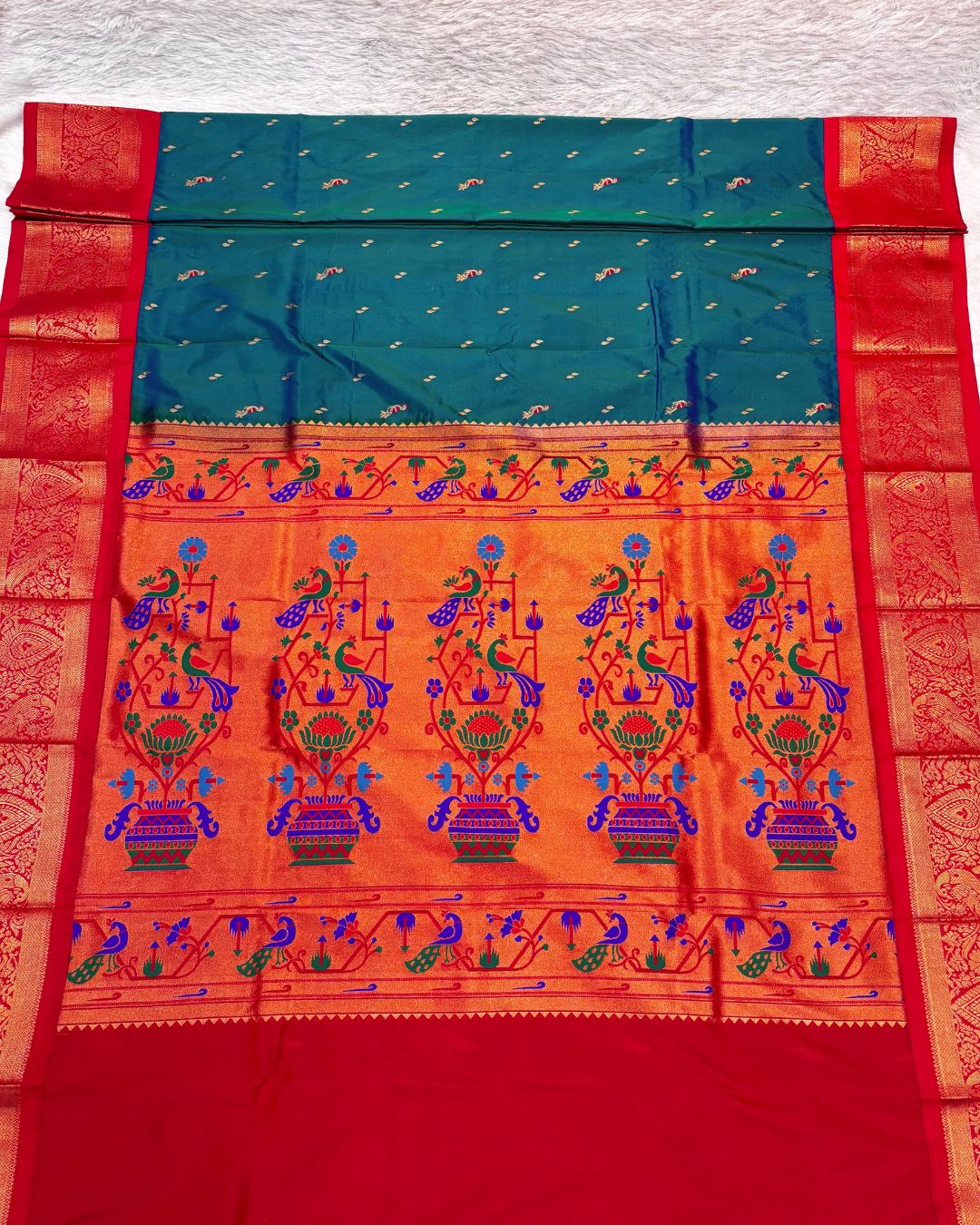 Chintamani Colour Peacock Paithani with Contrast  Blouse