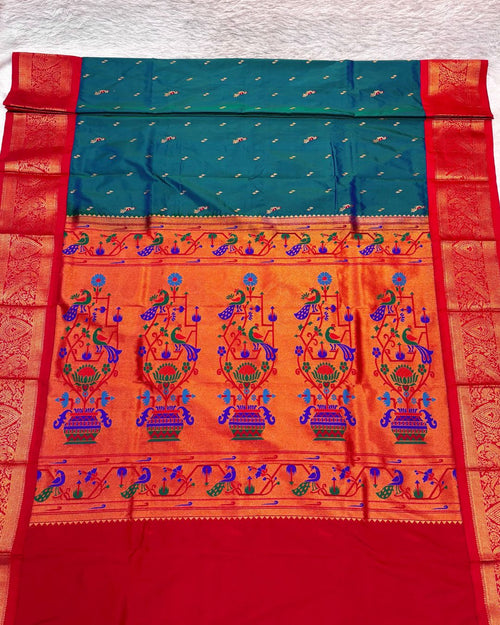 Chintamani Colour Peacock Paithani with Contrast  Blouse
