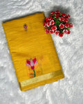 Mustard Yellow Colour Jamdani Cotton Saree