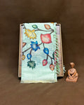 Light parrot green Colour Lotus Flower Print  Linen Cotton Printed Saree