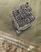 Grey Colour Organza Silk Saree with Golden Zari Border