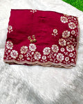 Maroon Colour Vichitra Silk Cut Wok Border Saree