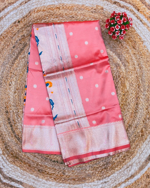 Peach Pink Colour Silk Paithani Saree