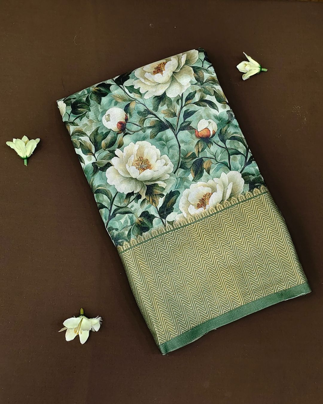 Dusty Pista Colour Tussar Silk Printed Saree