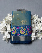 Sea Blue Colour Dual-Shade Saree with Patola Design Border