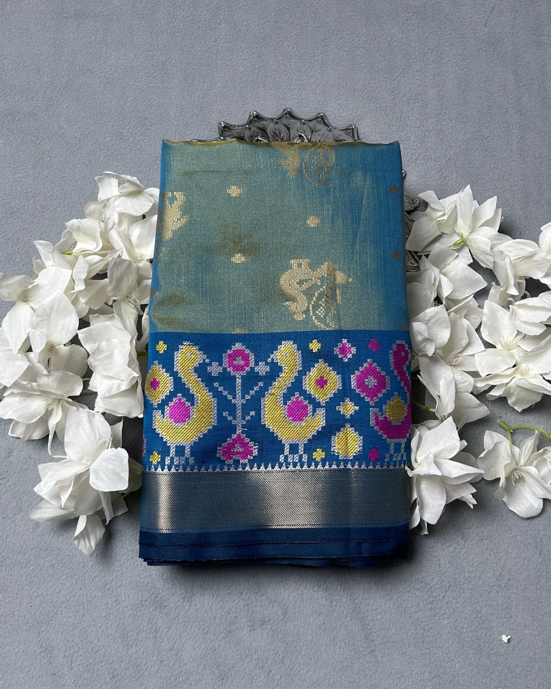 Sea Blue Colour Dual-Shade Saree with Patola Design Border