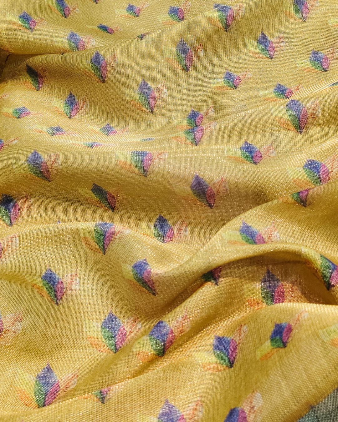Dark Golden Colour Cotton Tissue Saree