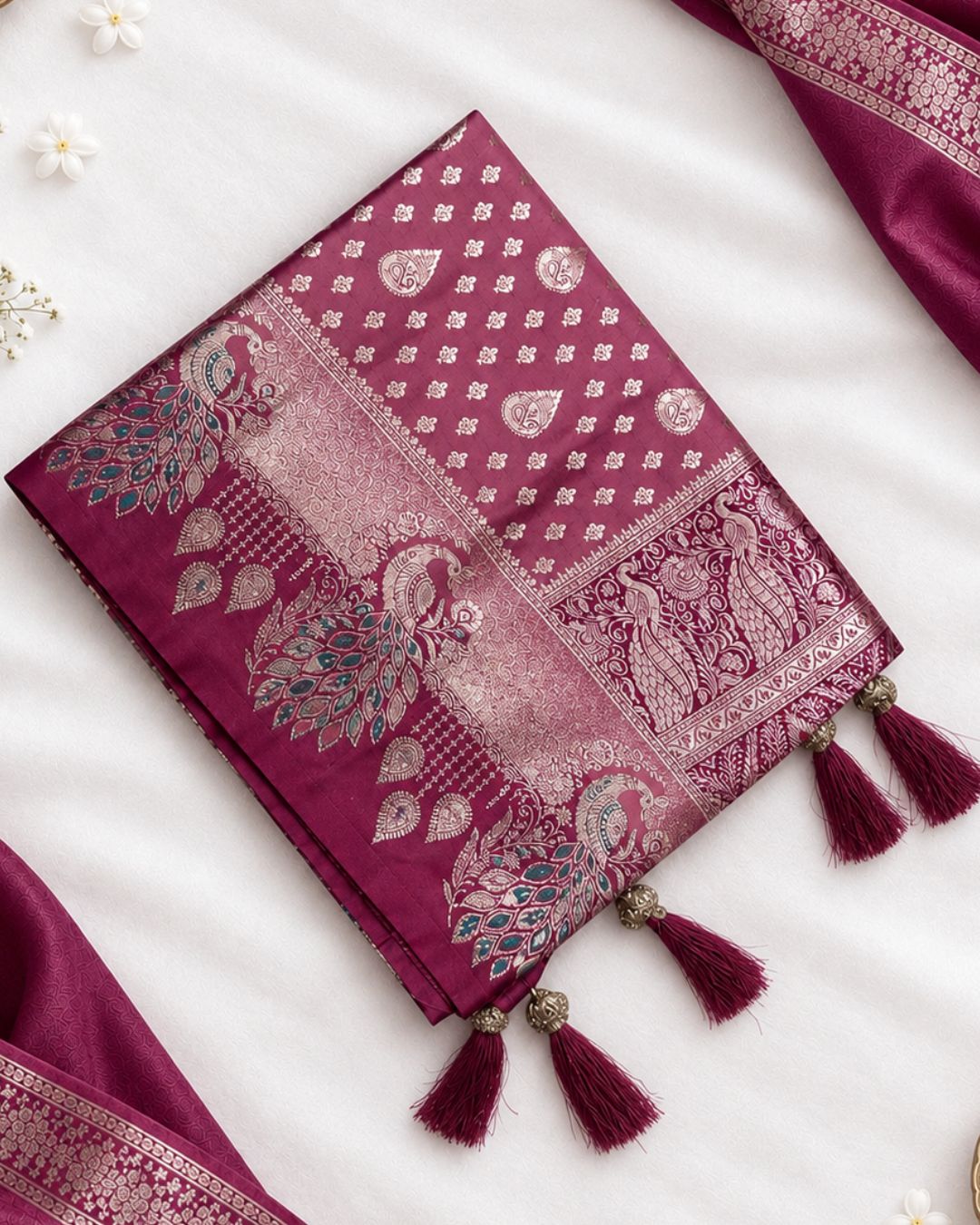 Peach Pink Colour Paithani Silk Saree with Multicolour Peacock Design
