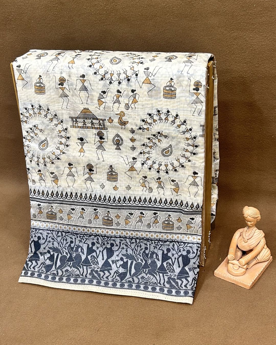 Off White Colour Cotton Warli Design Saree