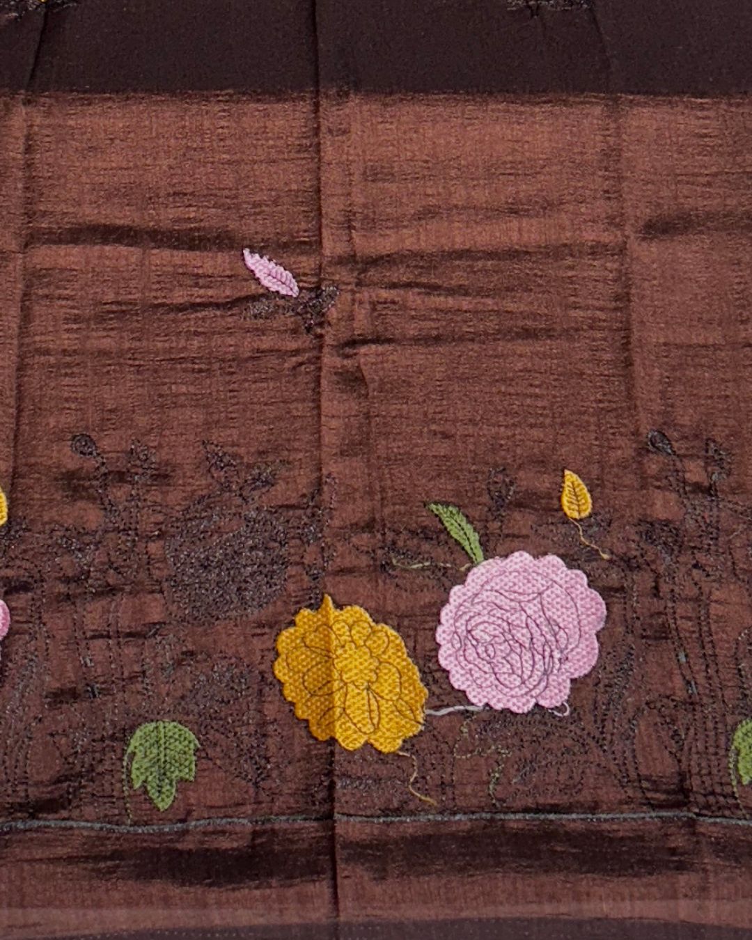 Khaki Colour Floral Embroidered Style Designer Saree
