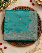 Turquoise Colour Vichitra Silk Thread Wok Border Design Saree