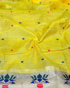 Yellow Colour Cotton Meenakari Work Saree