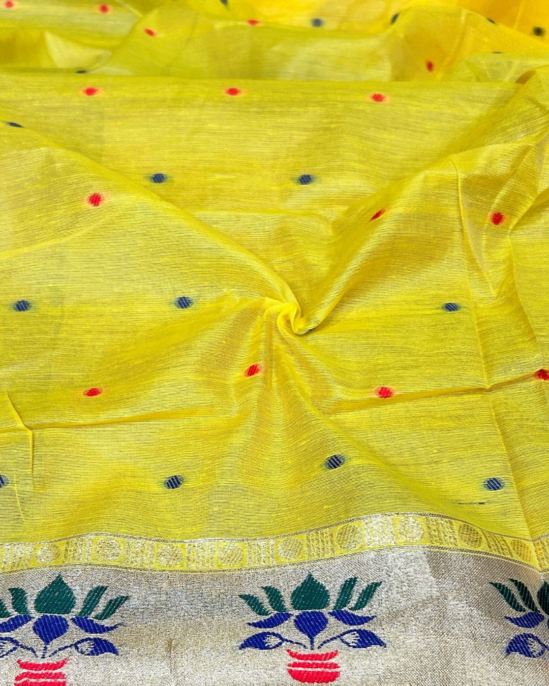 Yellow Colour Cotton Meenakari Work Saree