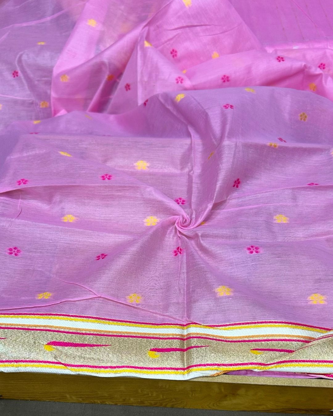 Pink Colour Cotton Meenakari Work Saree