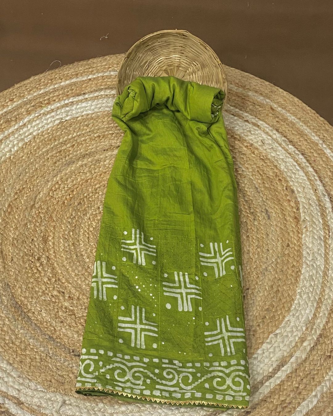 Parrot Green Colour Batik Cotton Saree