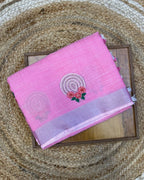 Blush Pink Colour Linen Cotton Saree