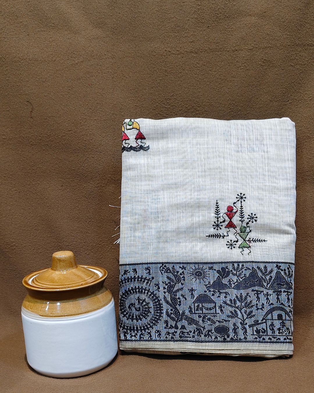 Off White Colour Cotton Warli Design Saree