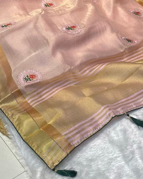 Baby Pink Colour Tissue Silk Saree