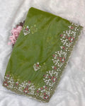 Light mehendi Green Colour Soft Net Cutwork border Saree