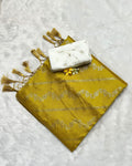 Mustard Yellow Colour Vichitra Silk Foil Print with Contrast Blouse Piece
