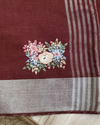 Maroon Colour Jute Cotton Saree