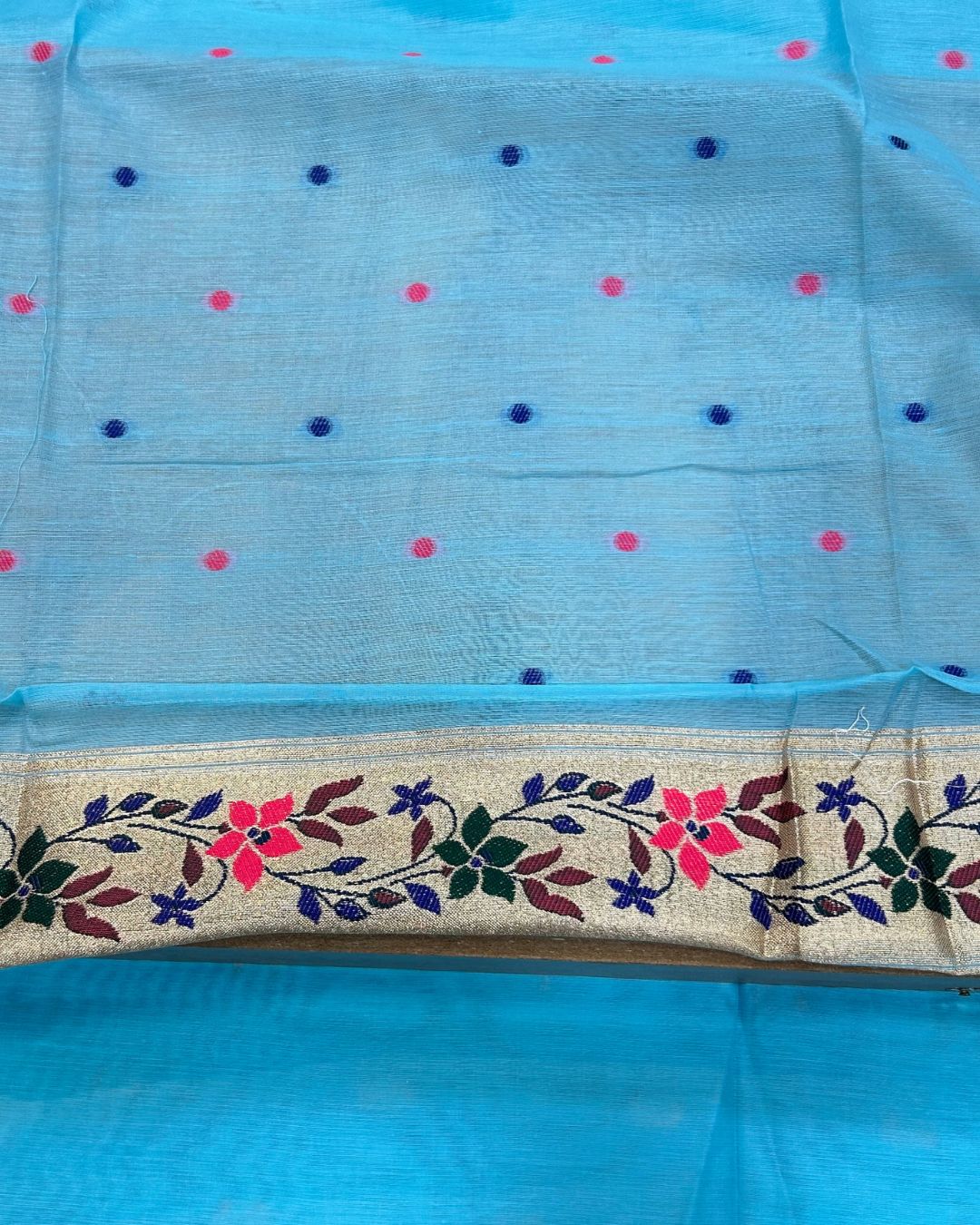 Blue Colour Cotton Meenakari Work Saree