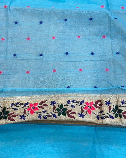 Blue Colour Cotton Meenakari Work Saree