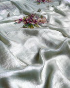 Mint Green Colour Organza Saree with Floral Applique work