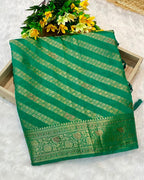 Olive Green Colour Vichitra Silk Swarovski Work Saree