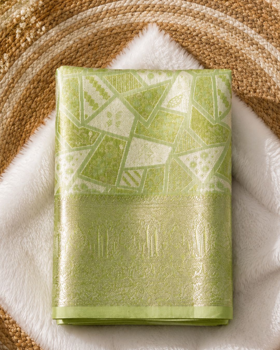 Pastel Green Colour Semi Silk Zari Saree