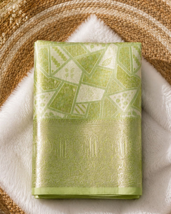 Pastel Green Colour Semi Silk Zari Saree