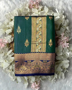 Peacock Green Colour Semi Silk Contrast Border Zari Saree