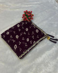 Wine Colour Chiffon Batik Print lace Border Saree