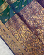 Peacock Green Colour Semi Silk Contrast Border Zari Saree