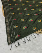 Hunter Green Colour Katha Work Cotton Saree