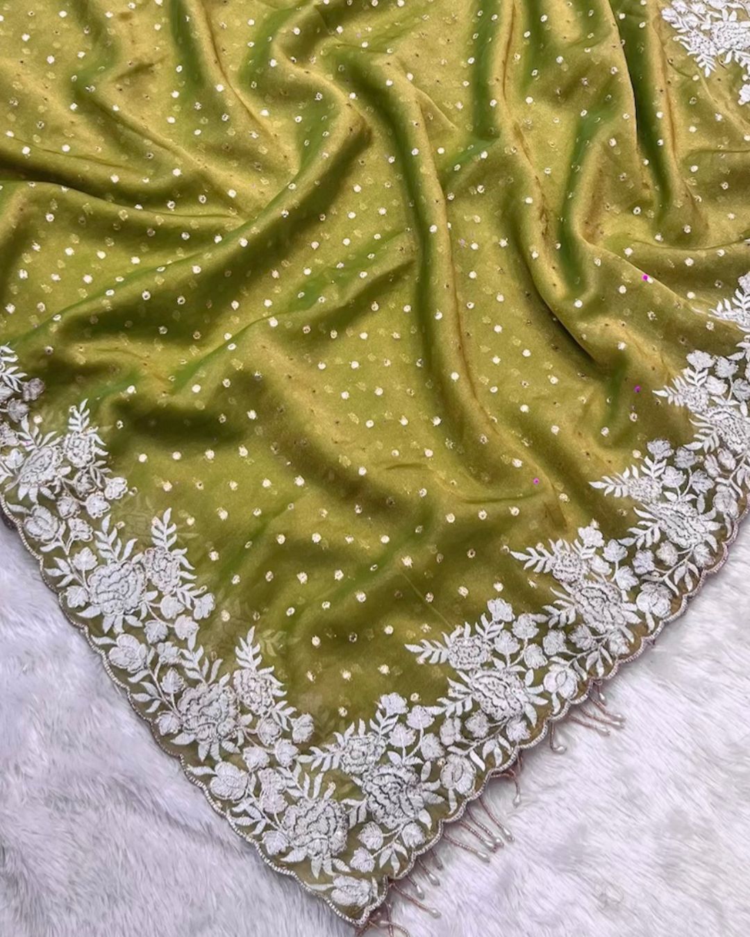 Olive Yellow Colour Shimmer Fandy Saree