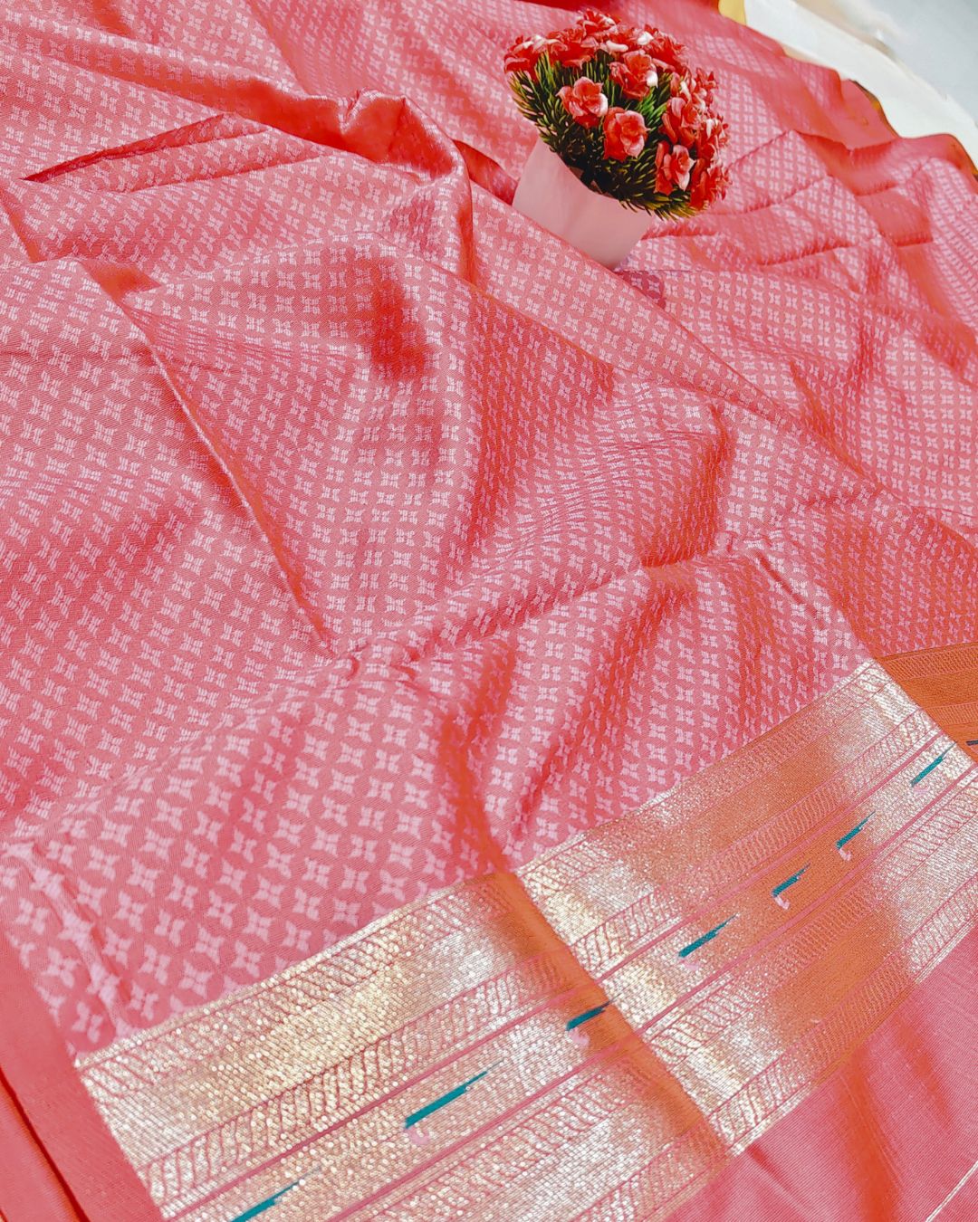 Peach Pink Colour Silk Paithani Saree