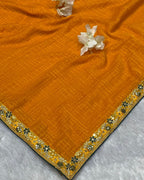 Yellow Colour Chiffon Saree With Contrast Blouse