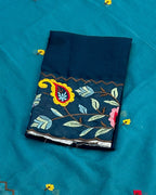 Dark Teal Green Colour Shimmer Georgette Thread Work Saree