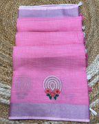 Blush Pink Colour Linen Cotton Saree