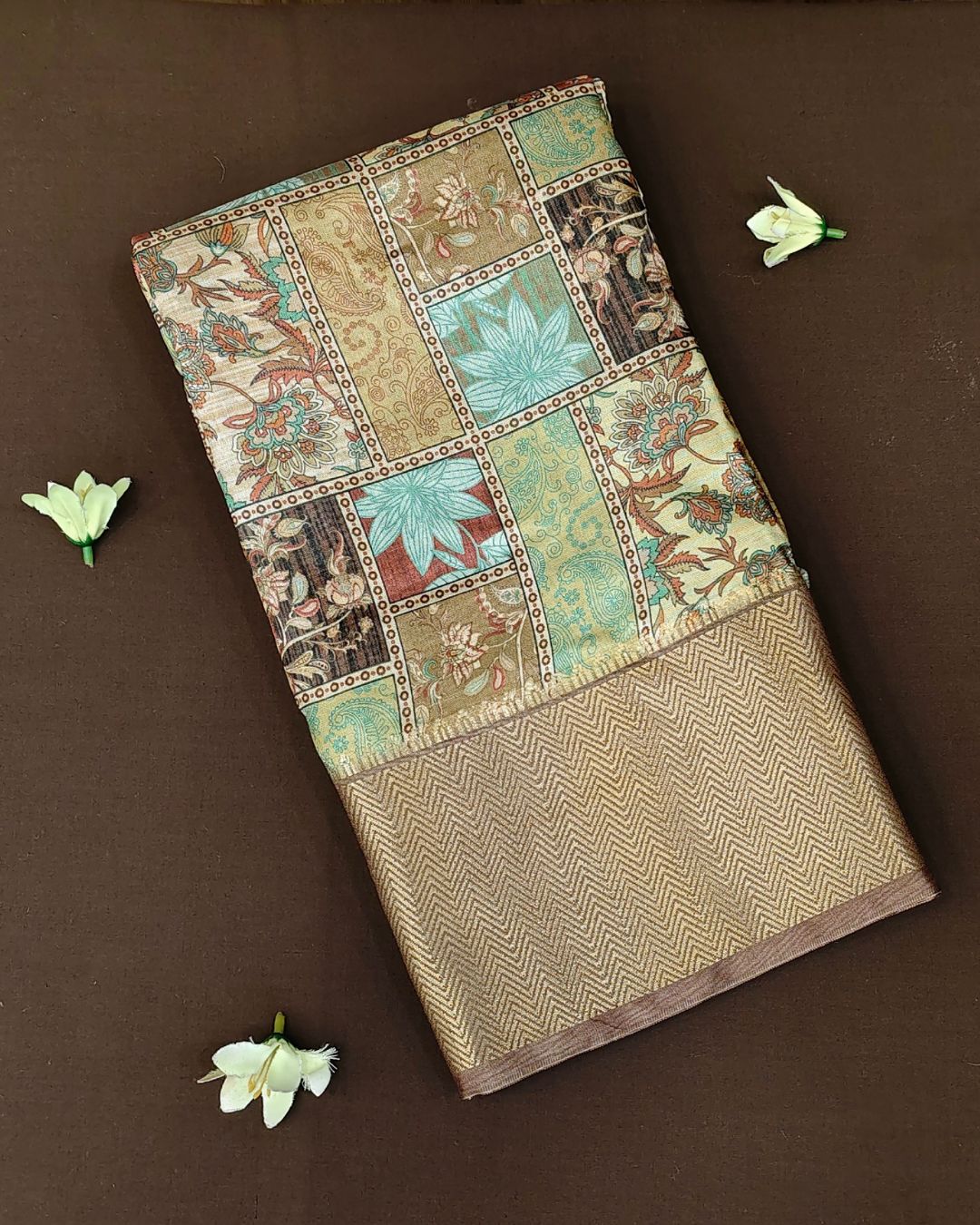 Multicolor Tussar Silk Printed Saree