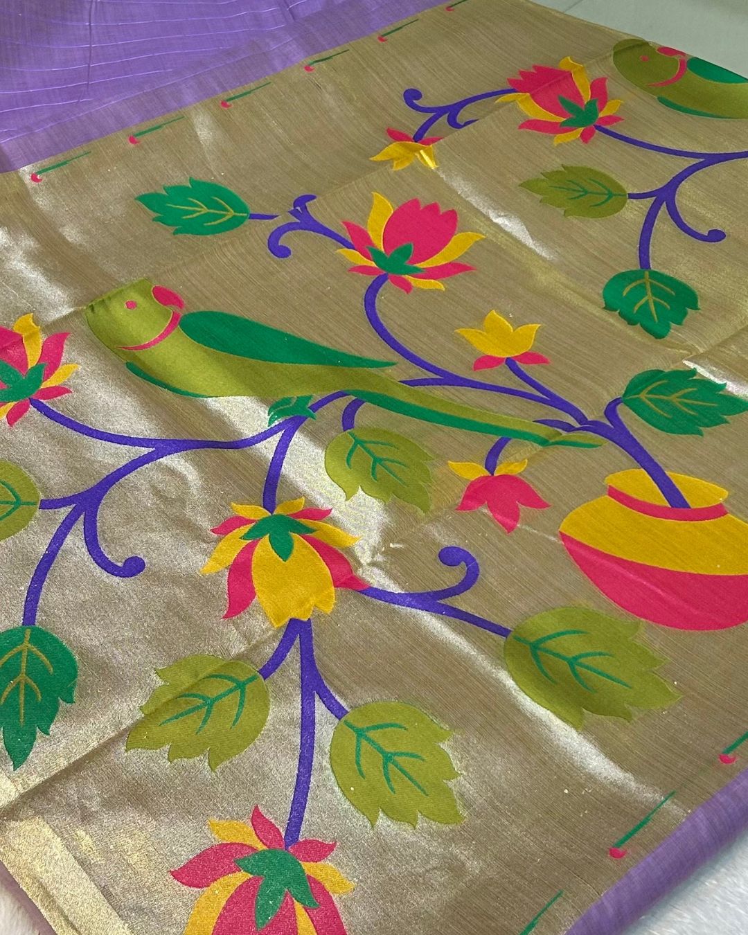 Lavender Colour Cotton Jamdani Saree with Sequin Work