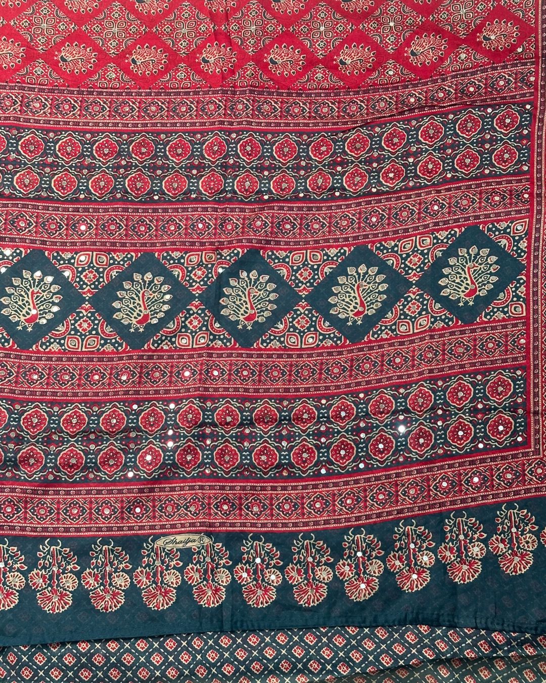 Pink Colour Ajrakh Print Mirror work Saree