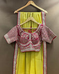 Dusty Yellow Colour Shimmer Georgette Saree with Readymade Blouse