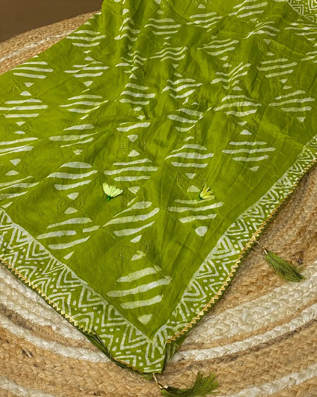 Parrot Green Colour Batik Cotton Saree