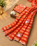Rust Orange Colour Floral Golden Zari Border Saree