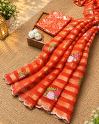 Rust Orange Colour Floral Golden Zari Border Saree