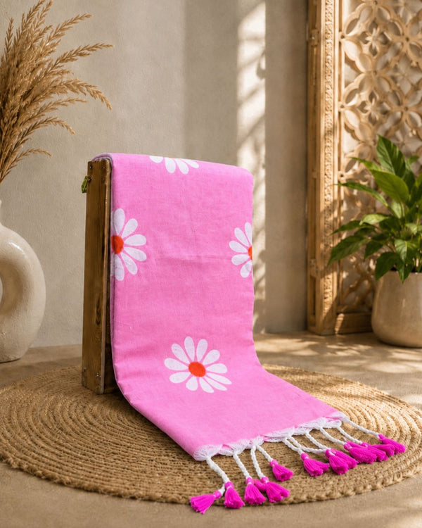 Baby Pink Colour Cotton Floral Printed Saree