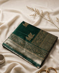 Forest Green Colour Semi Silk Saree with Golden Rich Border