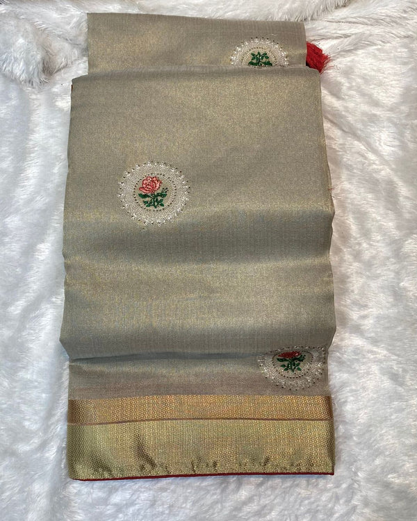Silver Grey Colour Tissue Silk Saree